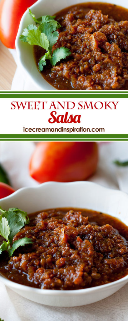 This home made Sweet and Smoky Salsa is a salsa-lover's dream! Better than anything you could ever buy in a bottle! Learn the secret to the smoky flavor! Home made salsa recipe