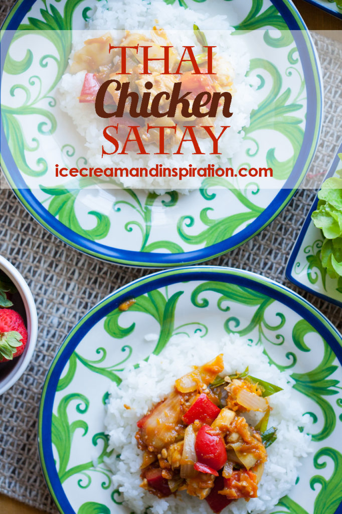 Want to know how to make authentic Thai Chicken Satay? Follow this easy recipe that combines chicken, peppers, onions, and an amazing peanut ginger sauce! Thai dinners, Thai dishes, Thai peanut sauce