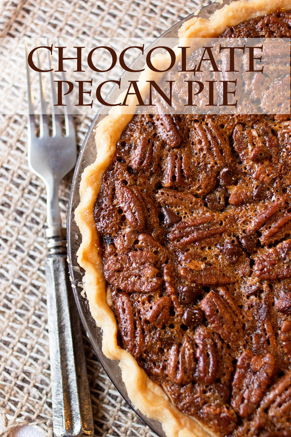 Full of pecans and chocolate chips with a crispy top and gooey center, this Chocolate Pecan Pie is like a giant turtle candy