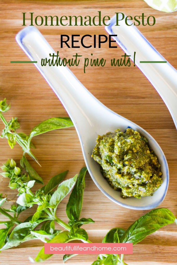 Skip the expensive pine nuts for this pesto recipe with fresh basil! Super easy in your food processor or blender!