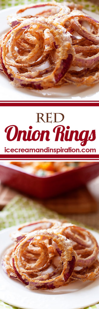 These red onion rings are light and crispy and flavorful! These perfectly pair with a tasty burger! Or eat them alone! You won't be able to stop! Fried onion rings. Crispy onion rings. Homemade onion rings.