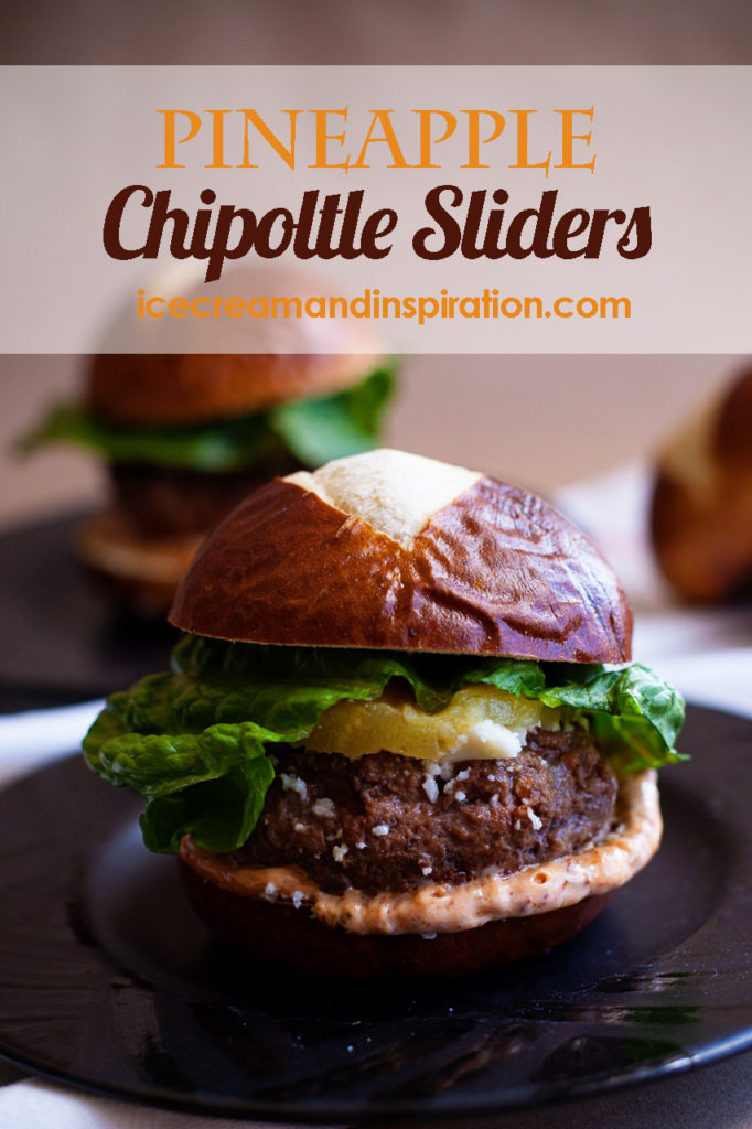 Add these tangy, spicy Pineapple Chipoltle Sliders to your collection of hamburger slider recipes! The perfect burger for your barbecue! Slider recipes, hamburger recipes