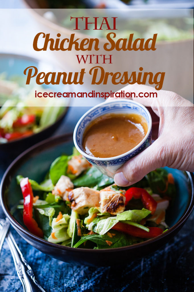 This Thai Chicken Salad with Peanut Dressing is the best Asian salad you will ever have! Full of colorful vegetables and chicken and topped with a sweet red chili sauce and peanut dressing.