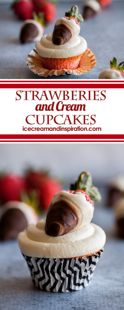 These Strawberries and Cream Cupcakes are full of vibrant strawberry flavor and topped with light and fluffy vanilla cream! The perfect treat for spring!
