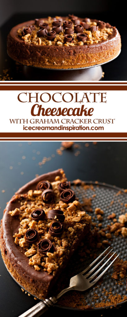 This Easy Chocolate Cheesecake recipe is rich, smooth, and decadent. Surprisingly simple to make, with no water bath. A classic graham cracker crust rounds out this must-have recipe for the best chocolate cheesecake ever!