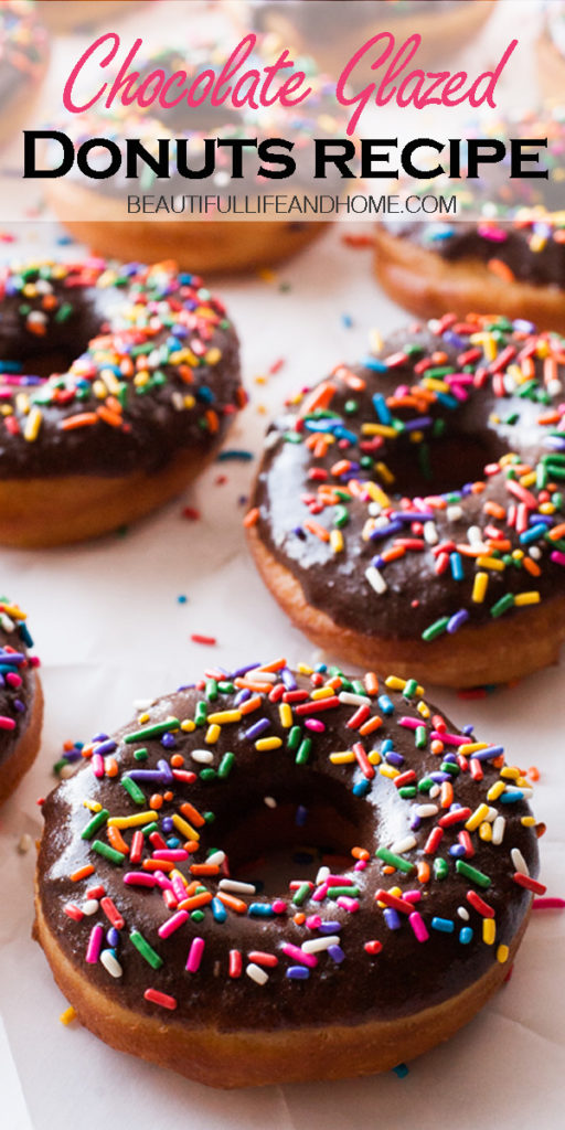 Get your chocolate frosted donuts here! This chocolate glazed yeast donut recipe is easy to make, with step-by-step pictures and instructions. Don't forget the sprinkles!