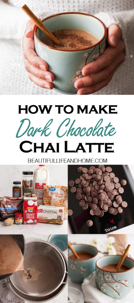 Rich Dark Chocolate with your favorite chai spices like cinnamon, cloves, and ginger! The perfect winter drink to serve at book club, girls' movie nights, or to just sip by the fire while you read a good book!