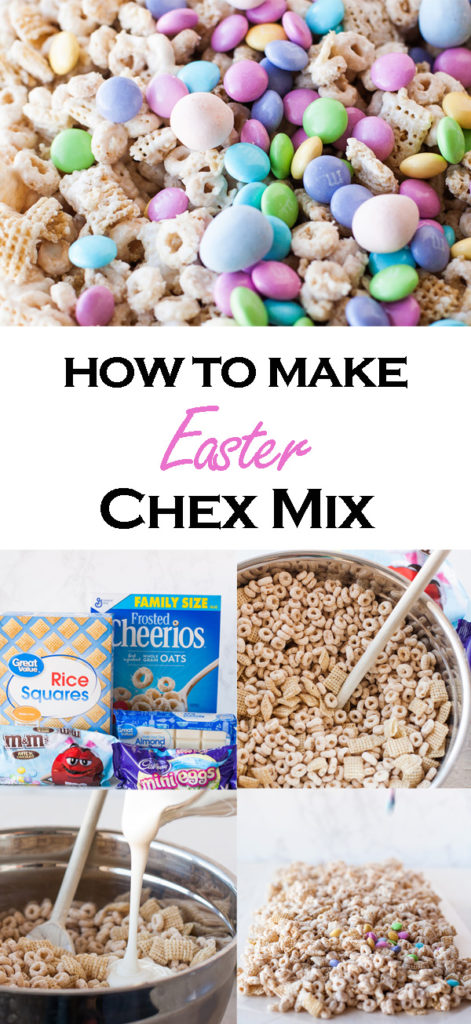 Make this super easy Easter Chex Mix with the most popular Easter Candy! M&Ms and Cadbury Mini Eggs! No bake and great to make with kids!