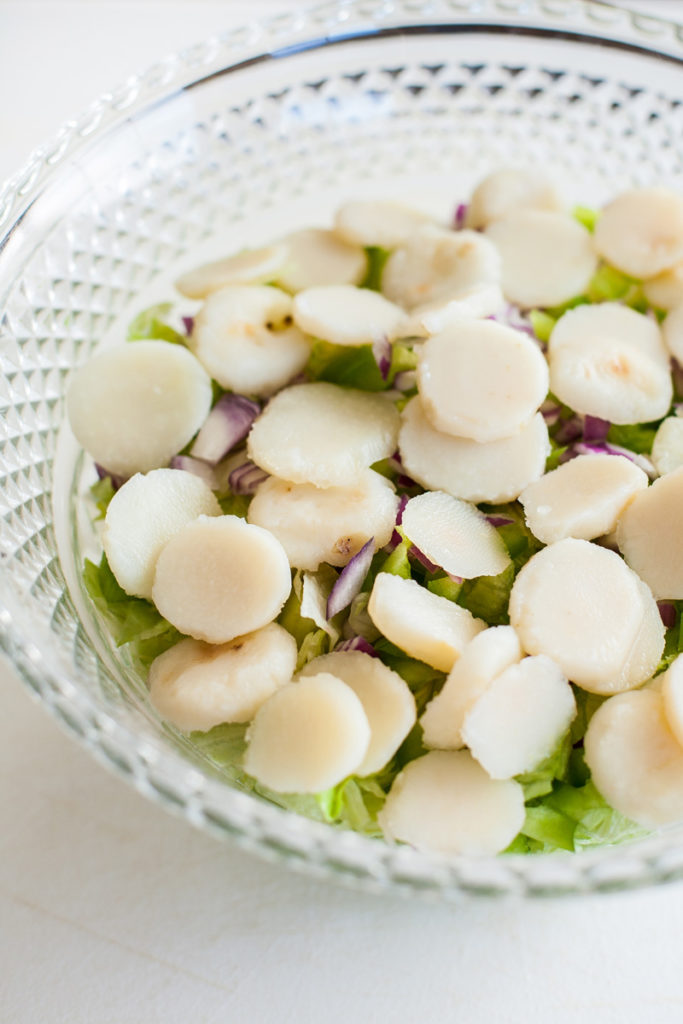 Water chestnuts in overnight layered salad