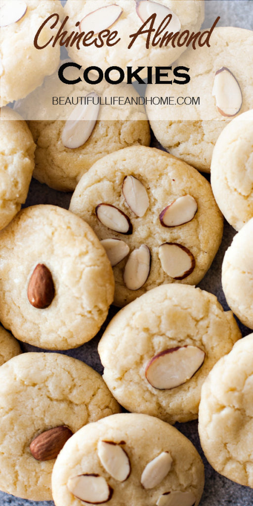 Traditional Chinese Almond Cookies made with almond extract and topped with real almonds!
