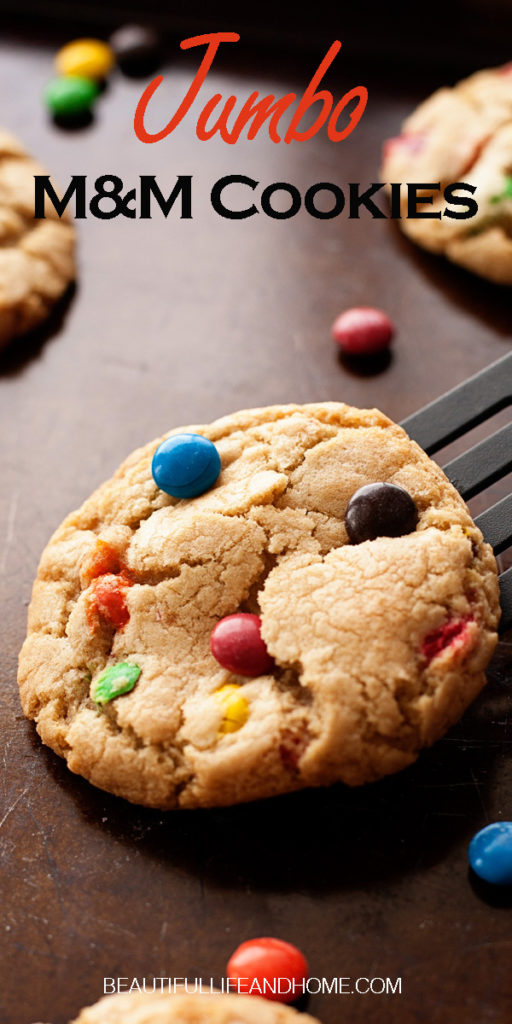 These giant M&M cookies will be the star of the party! Crunchy on the edges and soft in the middle, they are a cookie lover's dream!
