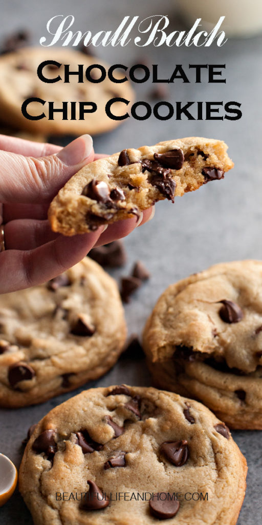 This small batch chocolate chip cookies recipe is perfect for when you have a chocolate craving, but don't want to tempt yourself with too many cookies! There are just enough here to share!