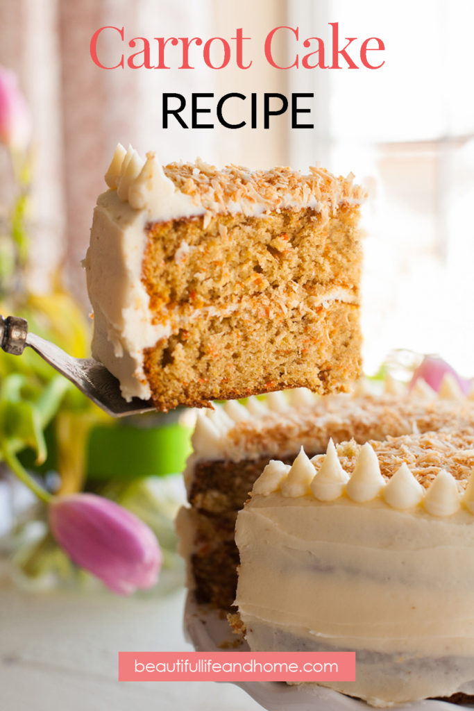 Look no further for the perfect Easter dessert! This Super Easy Carrot Cake Recipe is moist, delicious, and covered with cream cheese frosting!