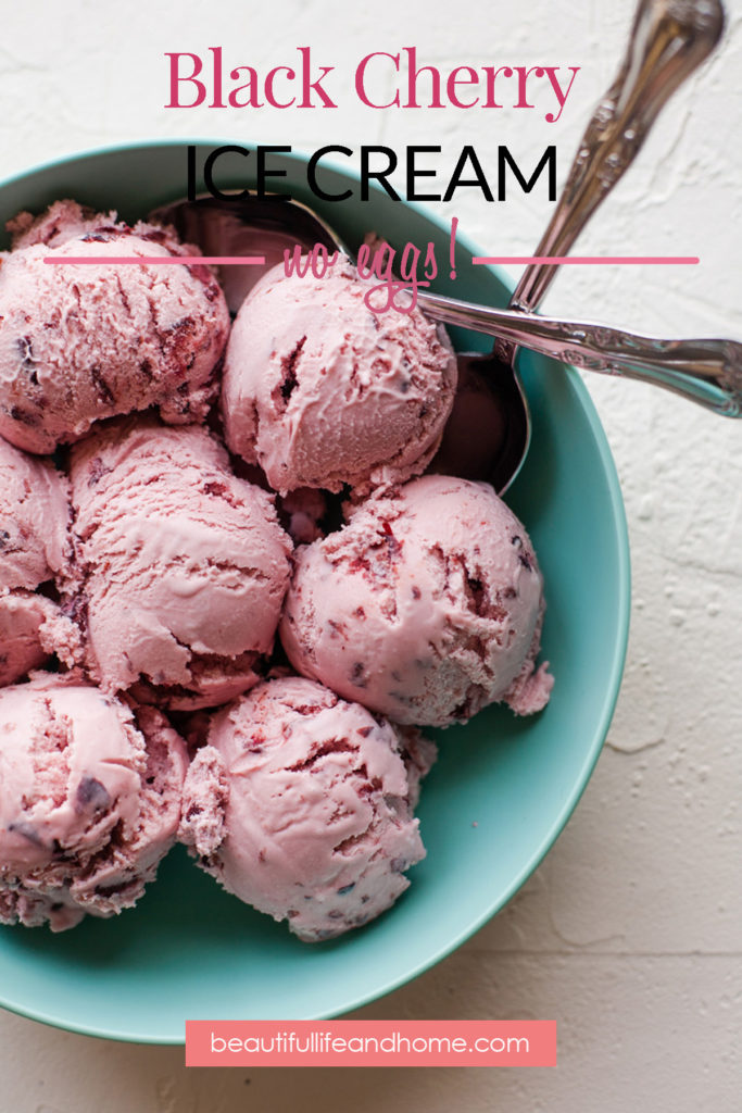 Black Cherry Ice Cream with no eggs, no cooking, and no corn syrup. Just fresh or frozen cherries and other pure ingredients make this the best ice cream for summer!