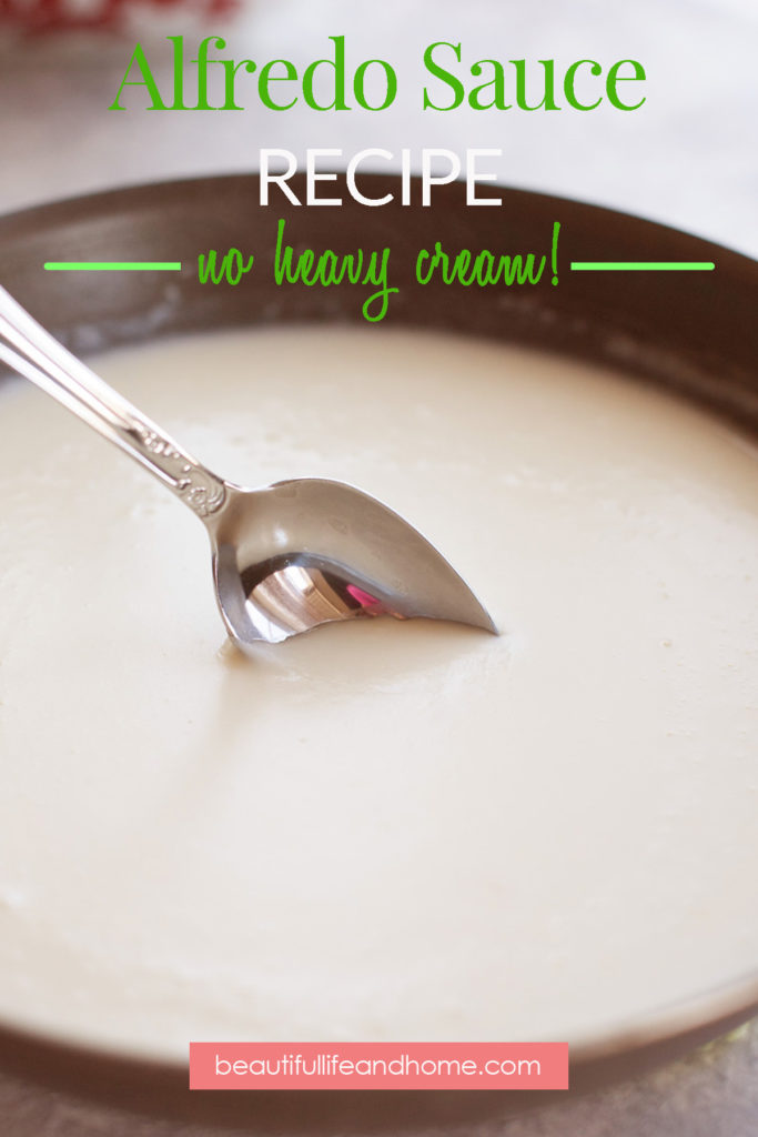 Have dinner on the table in just 15 minutes with this super easy Alfredo sauce recipe! No heavy whipping cream, and WAY less fat!